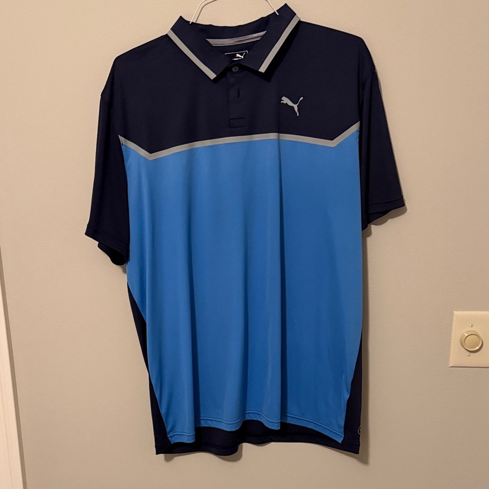 Puma Men's Black and Light Blue Polo
